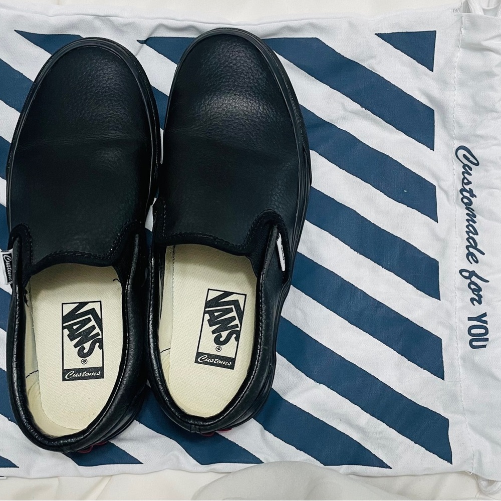 VANS Slip-on Sneakers All-Black Leather | B 5 = W 6.5 Custom| NWOT